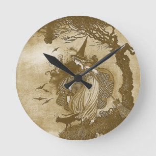 Retro Witch Round Clock