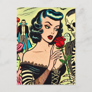 Retro Witch Vampire Girl Horror Comics Postcard