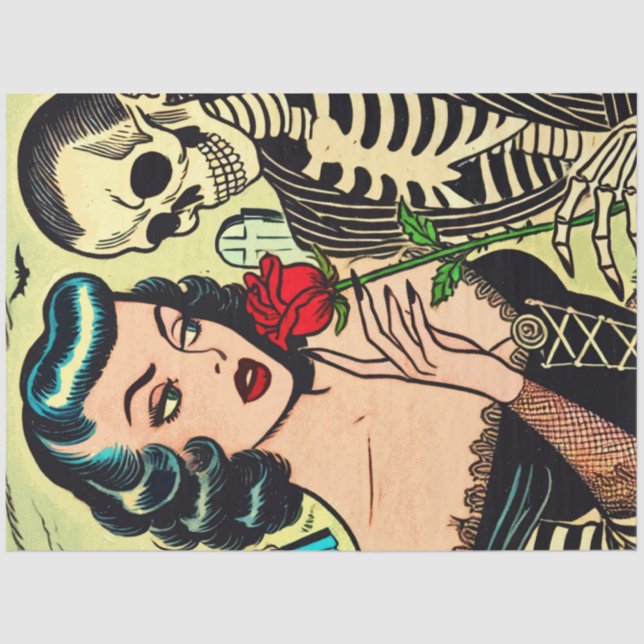 Retro Witch Vampire Girl Horror Comics Tissue Paper (Front)