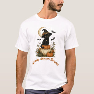 Retro Witchy Black Cat Spooky Season Forever T-Shirt