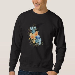 Retro with moon and flowers and blue roses sweatshirt