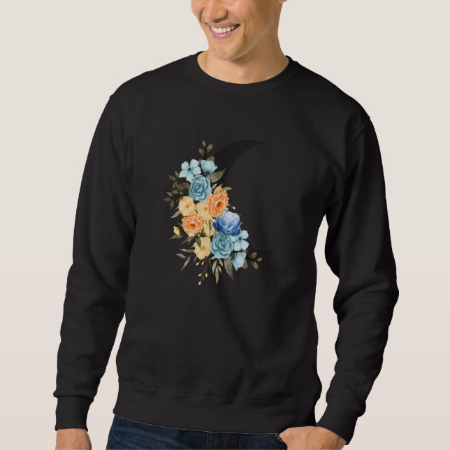 Retro with moon and flowers and blue roses sweatshirt (Front)