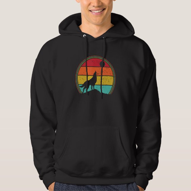 Retro Wolf Howling At The Moon Hoodie (Front)