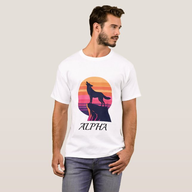  Retro Wolf Sunset Alpha  T-Shirt (Front Full)