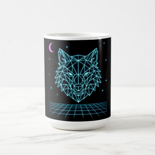 Retro Wolf Synthwave - Neon Night Howler Coffee Mug (Center)