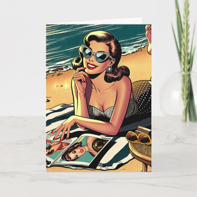 Retro Woman at Beach | Aging Humour Birthday Card (Front)
