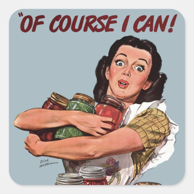 Retro Woman Caterer Cook Yes I Can! Square Sticker (Front)