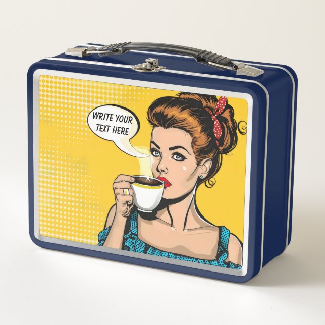 Retro Woman Coffee Customisable Metal Lunch Box (Front)