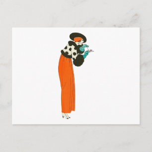 Retro Woman Eating Cake - Vintage Illustration Postcard
