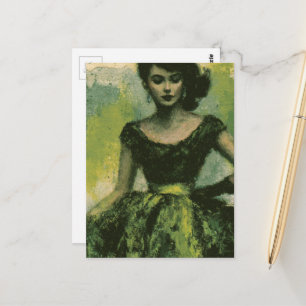 Retro Woman in a Green Dress Postcard