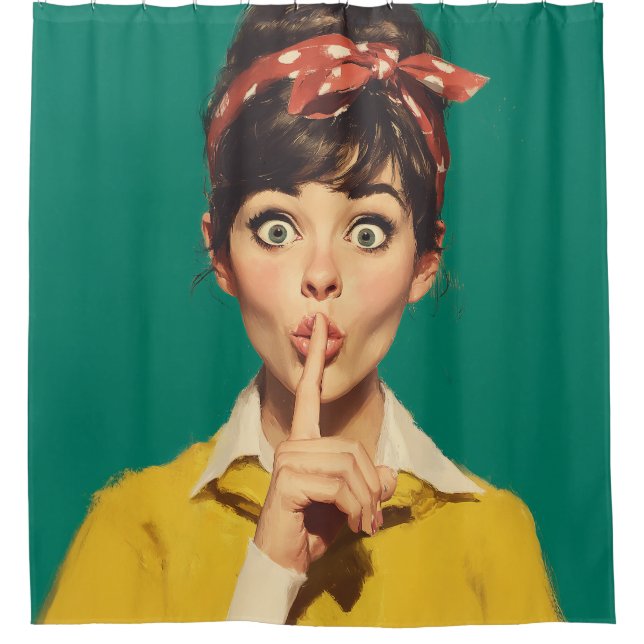 Retro Woman Making a Shush Shower Curtain (Front)