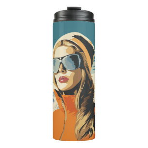 Retro Woman Portrait In The Snow Thermal Tumbler