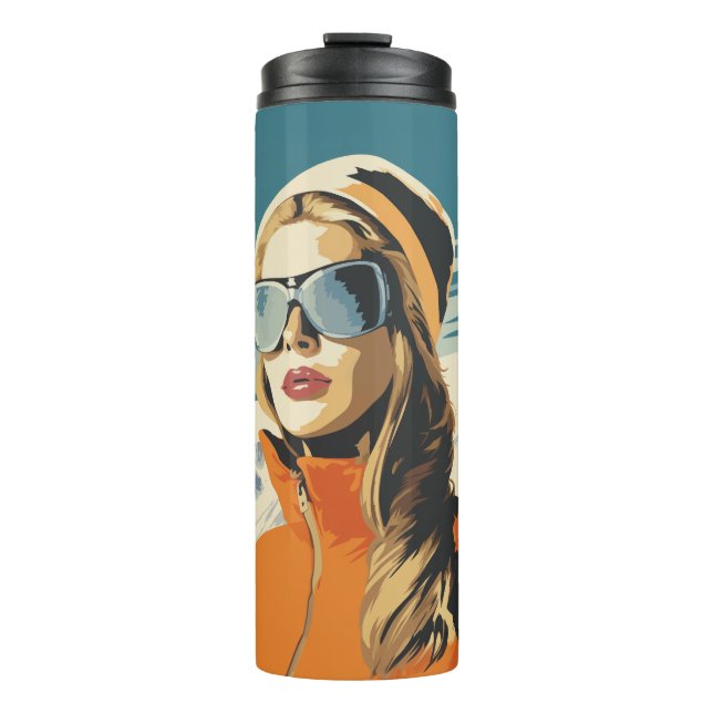 Retro Woman Portrait In The Snow Thermal Tumbler (Front)