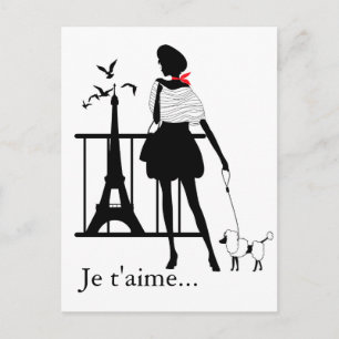 Retro woman red and black silhouette postcard