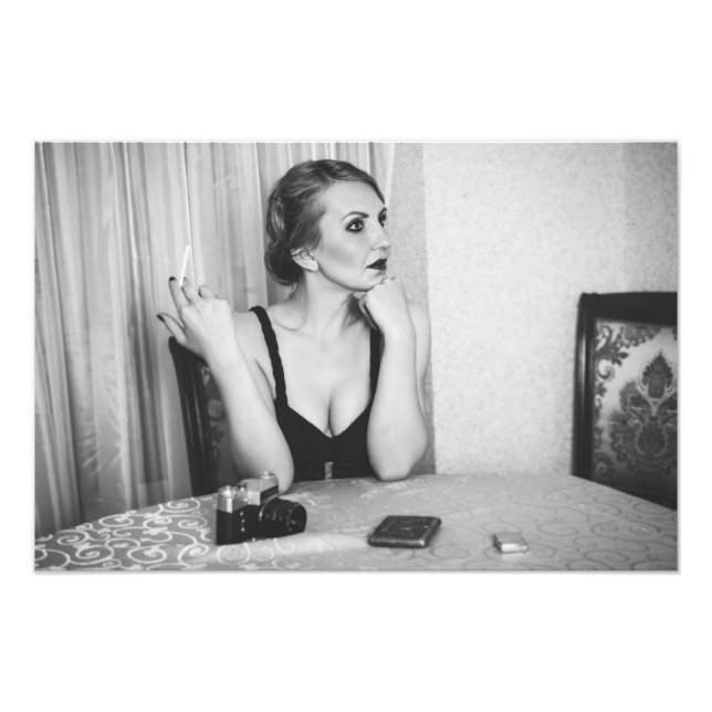 Retro woman smoking photo print (Front)