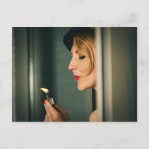 Retro woman smoking postcard