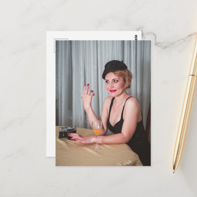 Retro woman smoking postcard (Front/Back In Situ)