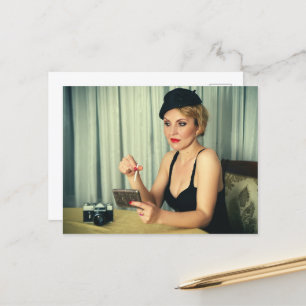 Retro woman smoking postcard