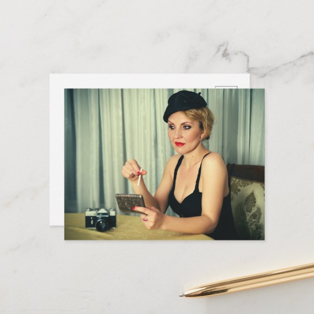Retro woman smoking postcard (Front/Back In Situ)