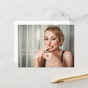 Retro woman smoking postcard