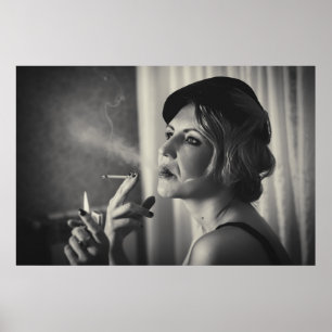 Retro woman smoking poster
