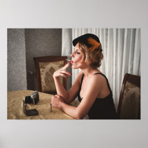Retro woman smoking poster