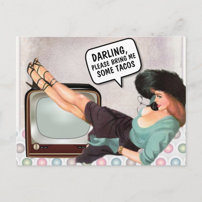 RETRO WOMAN TACOS POSTCARDS (Front)