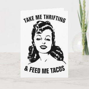 RETRO WOMAN THRIFTING AND TACOS ROMANGTIC Cards