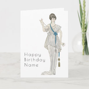 Retro Woman Toga Dress Art Deco Birthday Card