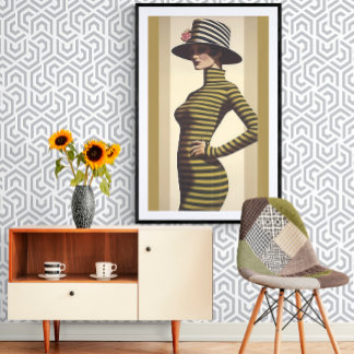 Retro Woman Wearing Hat with Rose Poster