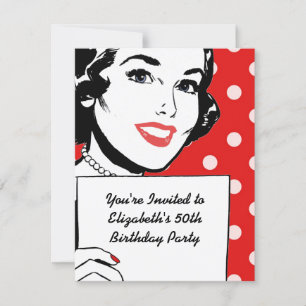 Retro Woman with a Sign Birthday Invitation