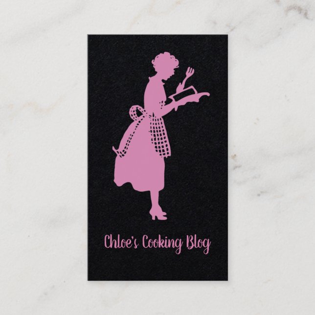 Retro Woman With Cookbook Cooking Blog Business Card (Front)