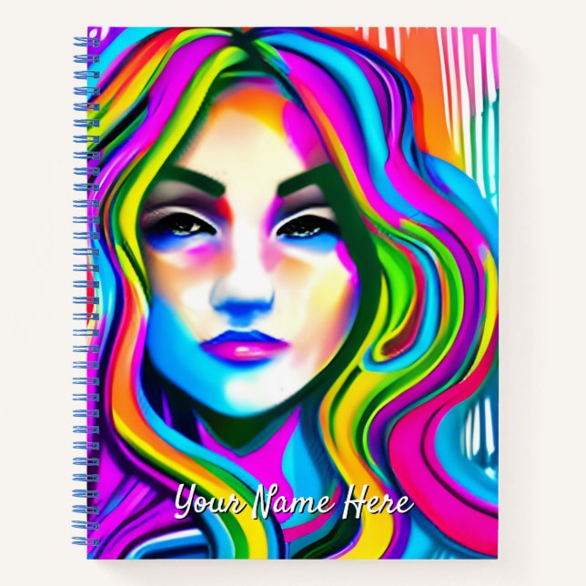 Retro Woman with Rainbow Hair Journal (Front)