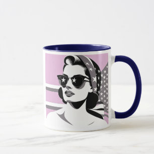 Retro woman with starry glasses. mug