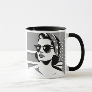 Retro woman with starry glasses. mug