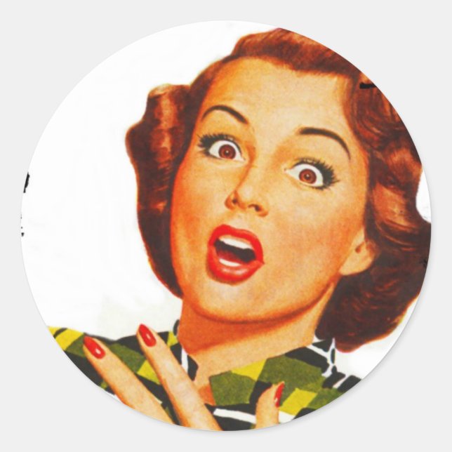 Retro Woman With Surprised Expression Classic Round Sticker (Front)