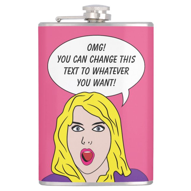 RETRO WOMAN with YOUR TEXT custom flask (Front)