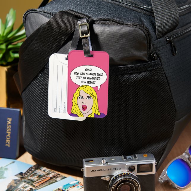RETRO WOMAN with YOUR TEXT custom Luggage Tag (Front & Back)