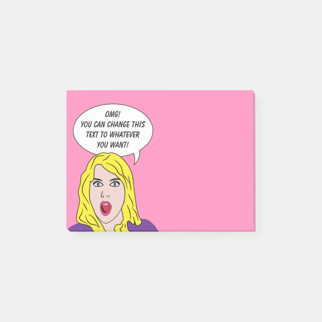 RETRO WOMAN with YOUR TEXT custom Post-It notes (Front)