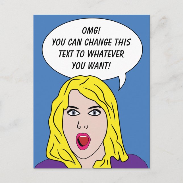 RETRO WOMAN with YOUR TEXT custom postcard (Front)