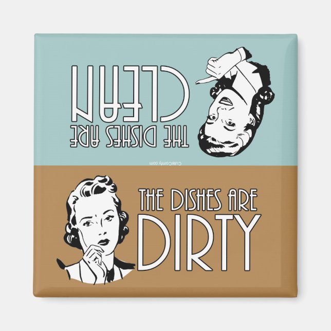 Retro Women Clean/Dirty Dishwasher Kitchen Dishes Magnet (Front)