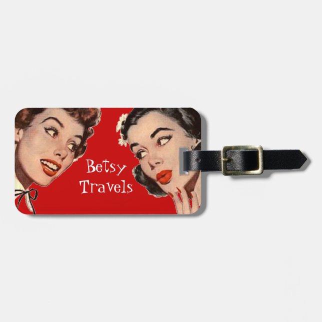 Retro Women Gossips Luggage Tag (Front Horizontal)