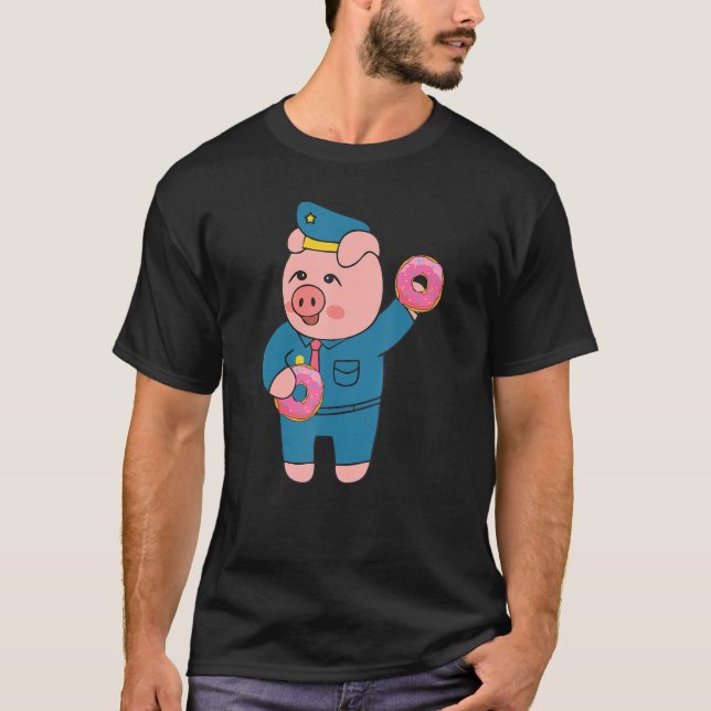 Retro Women Mens Pig Cop  Farm Animal    I Love Pi T-Shirt (Front)