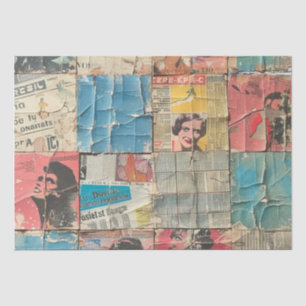 Retro Women Newspaper Vintage Mosaic Pattern Tissue Paper