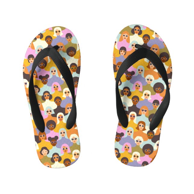 Retro Women of the World Pattern Kid's Thongs (Footbed)
