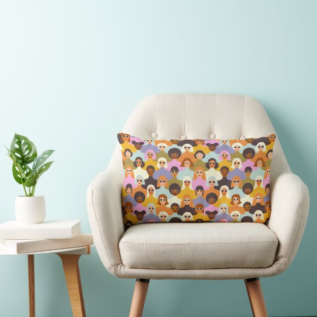 Retro Women of the World Pattern Lumbar Cushion (Chair)