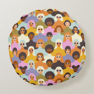 Retro Women of the World Pattern Round Cushion