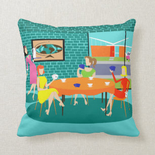 Retro Women's Card Game Throw Pillow