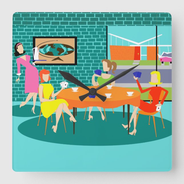 Retro Women's Card Game Wall Clock (Front)