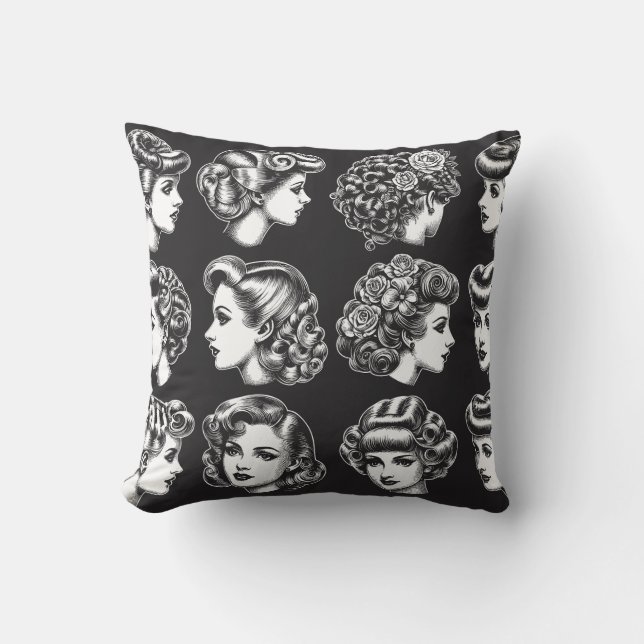 Retro Women's Hairstyles Illustration Throw Pillow (Front)